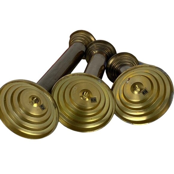 Brass Copper Candlestick Taper Candle Holder Set Of 3 Graduated Heights India - Picture 4 of 6
